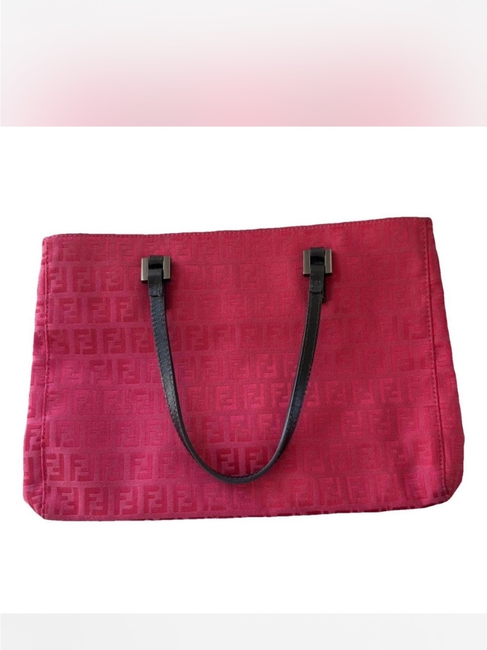 Fendi Red-Pink Jacquard Tote with Black Handles